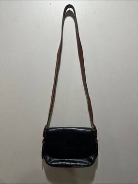 Fossil Black Leather Crossbody with Tan Strap